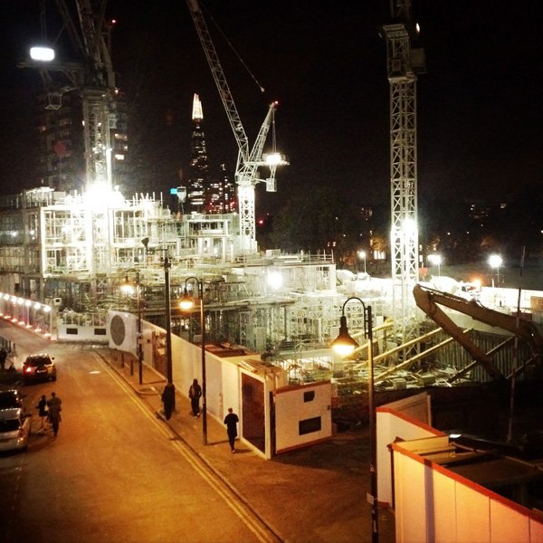 UK Construction site at night