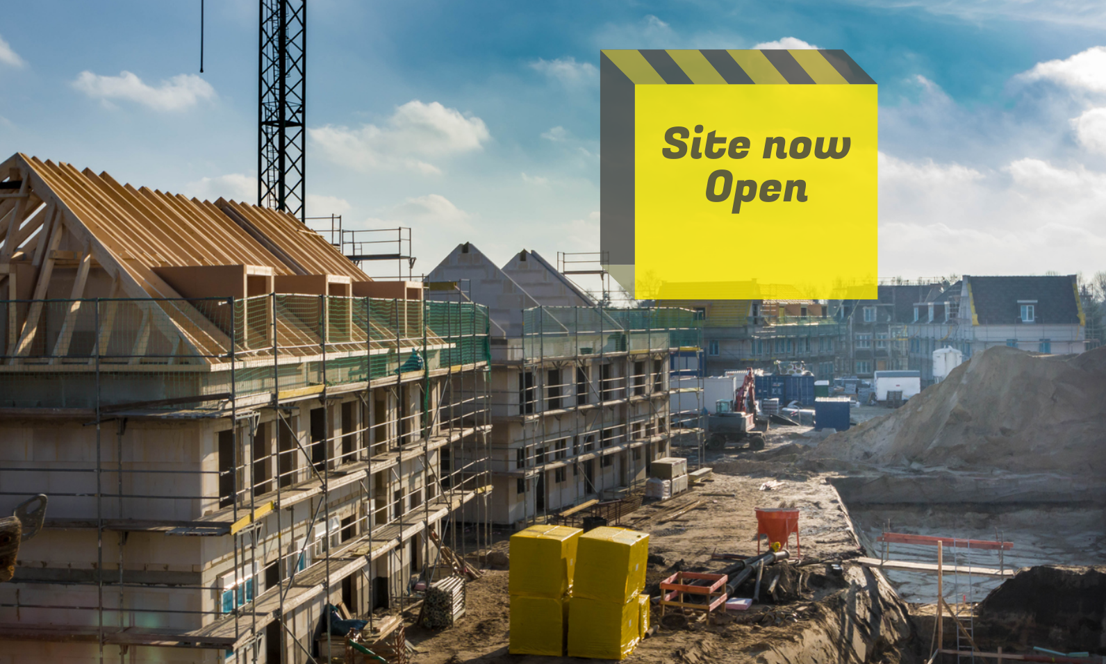 Site now open - construction site background