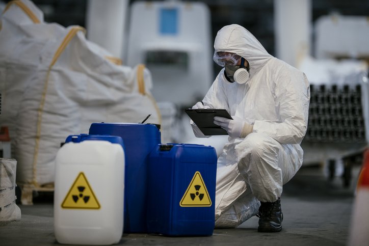 Man working with chemicals