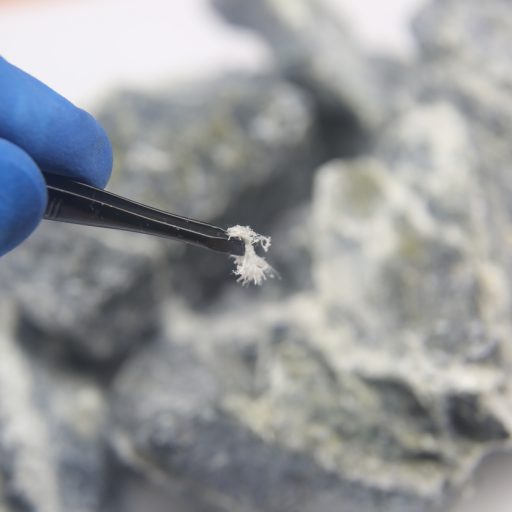 Chrysotile asbestos fiber close up.